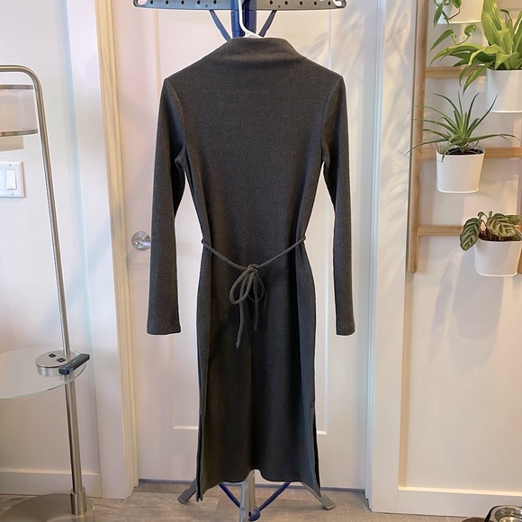 Mock Turtleneck Belted Knit Midi Dress - Picture 2 of 5